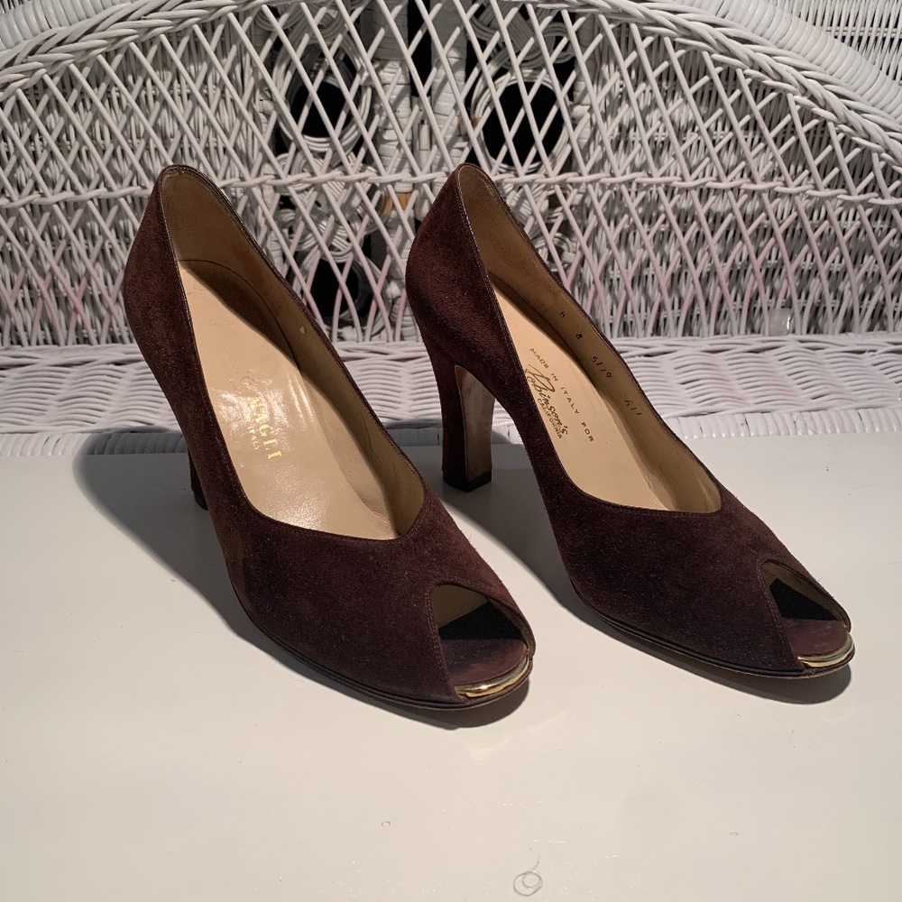 Bruno Magli Genuine Suede Peep-toe Pump Heels